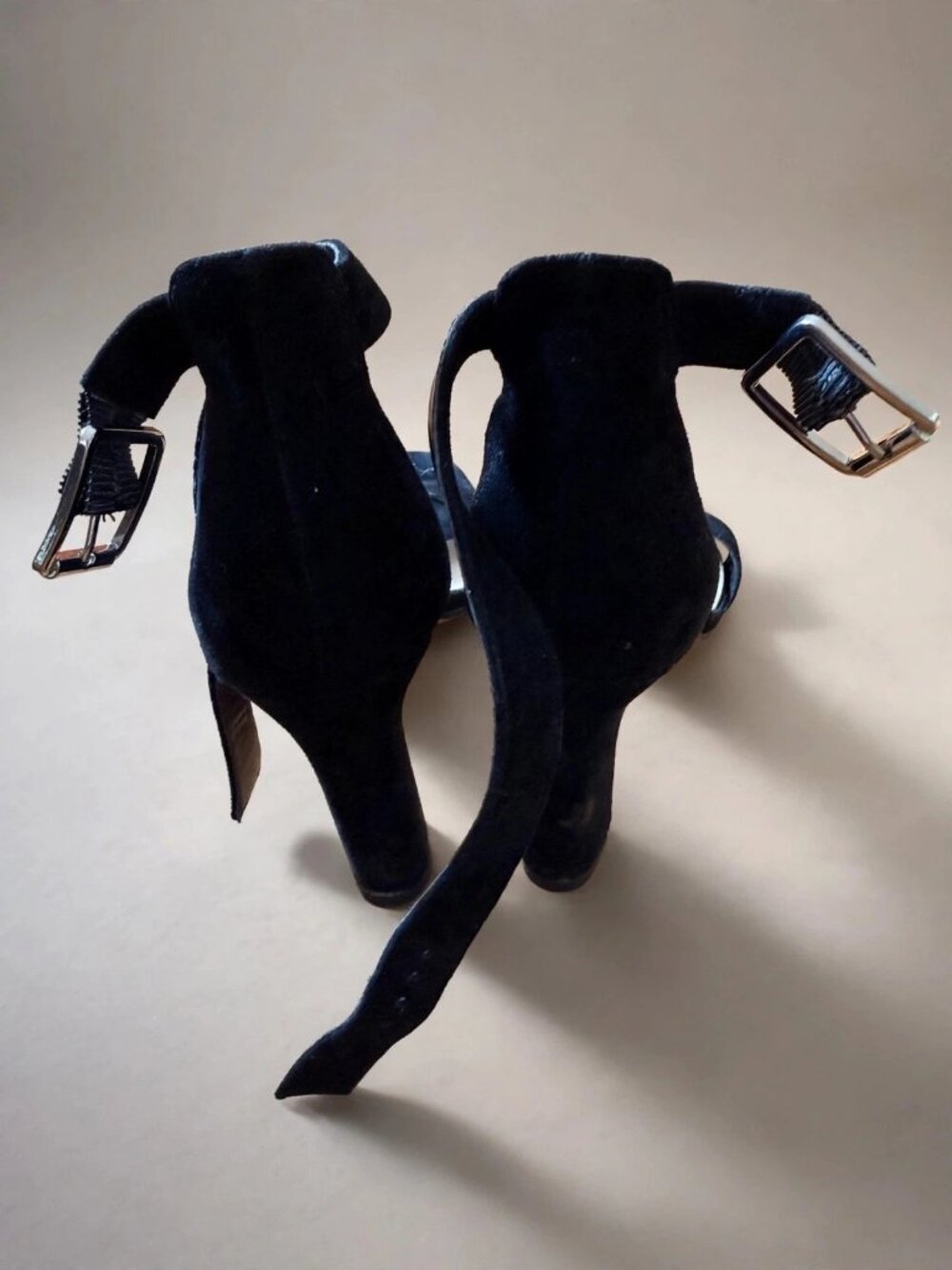 Black Leather Ankle Boots Side Zip Block Heel Size 8